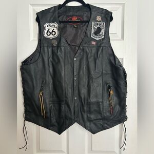Hot Leathers Vintage Black Side Lace Biker Vest 3XL With POW Buffalo Patches